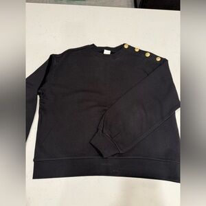 H&M Black Crewneck Sweatshirt with Gold Button Details